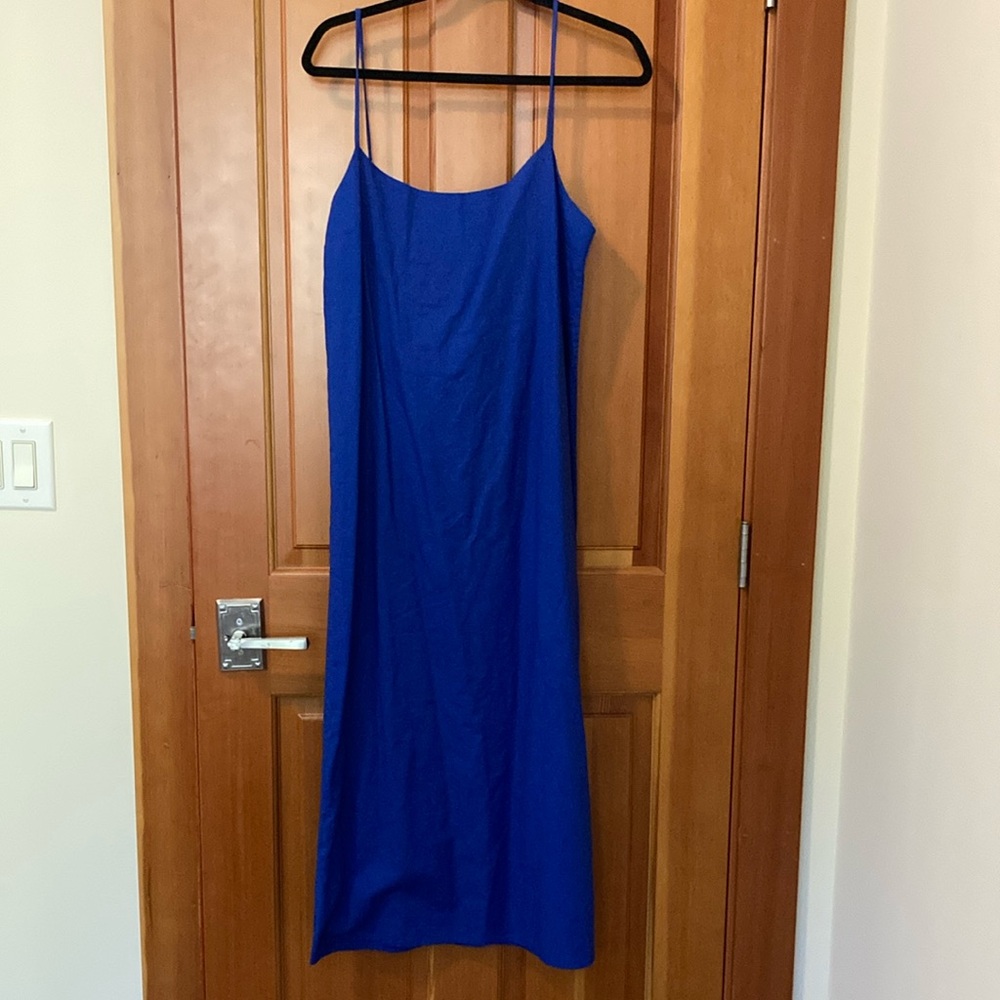 NWOT AEMI + CO Blue Spaghetti strap Midi dress size small organic cotton